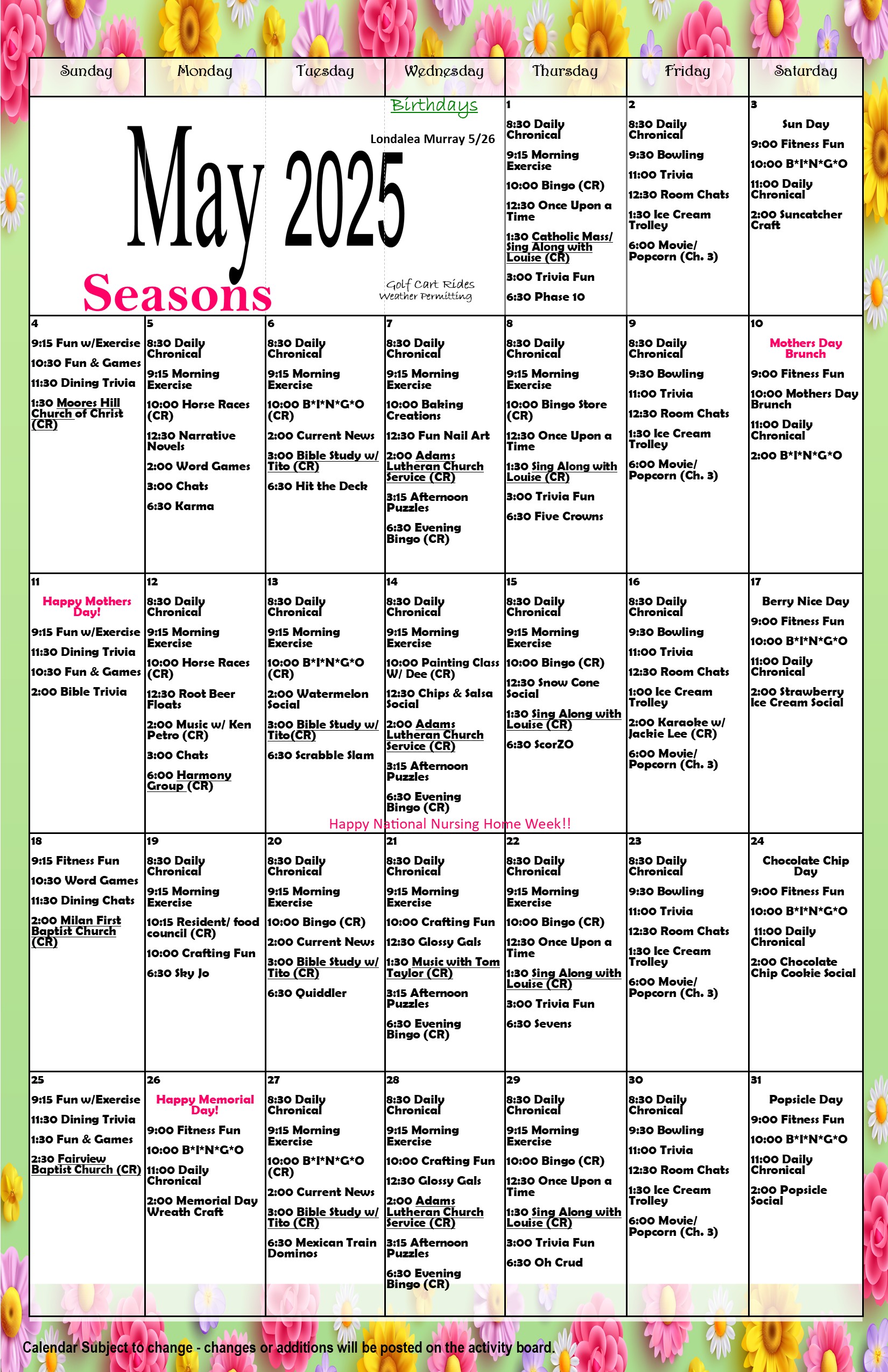 May final calender 2025 seasons
