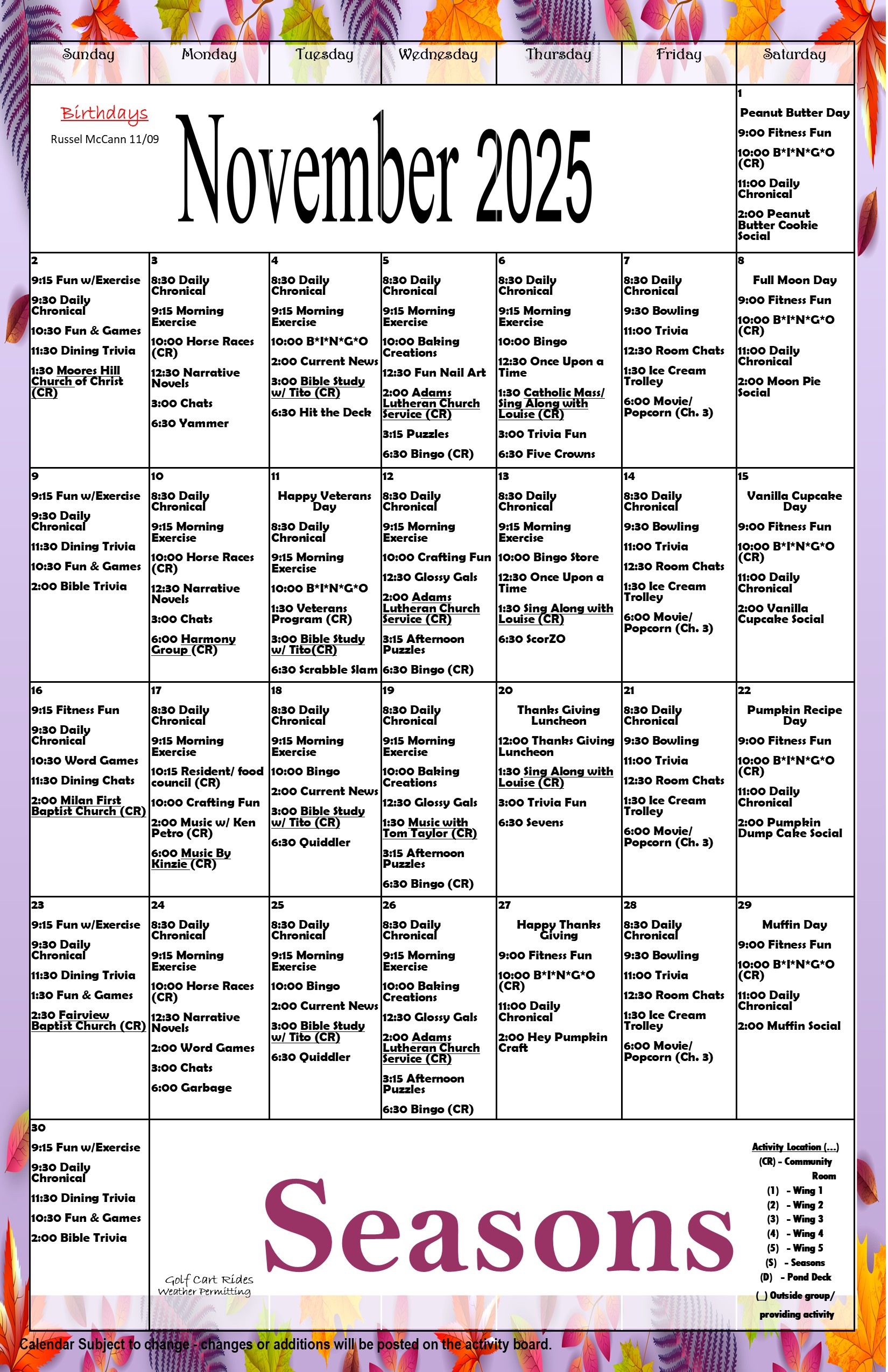 November Seasons 2025