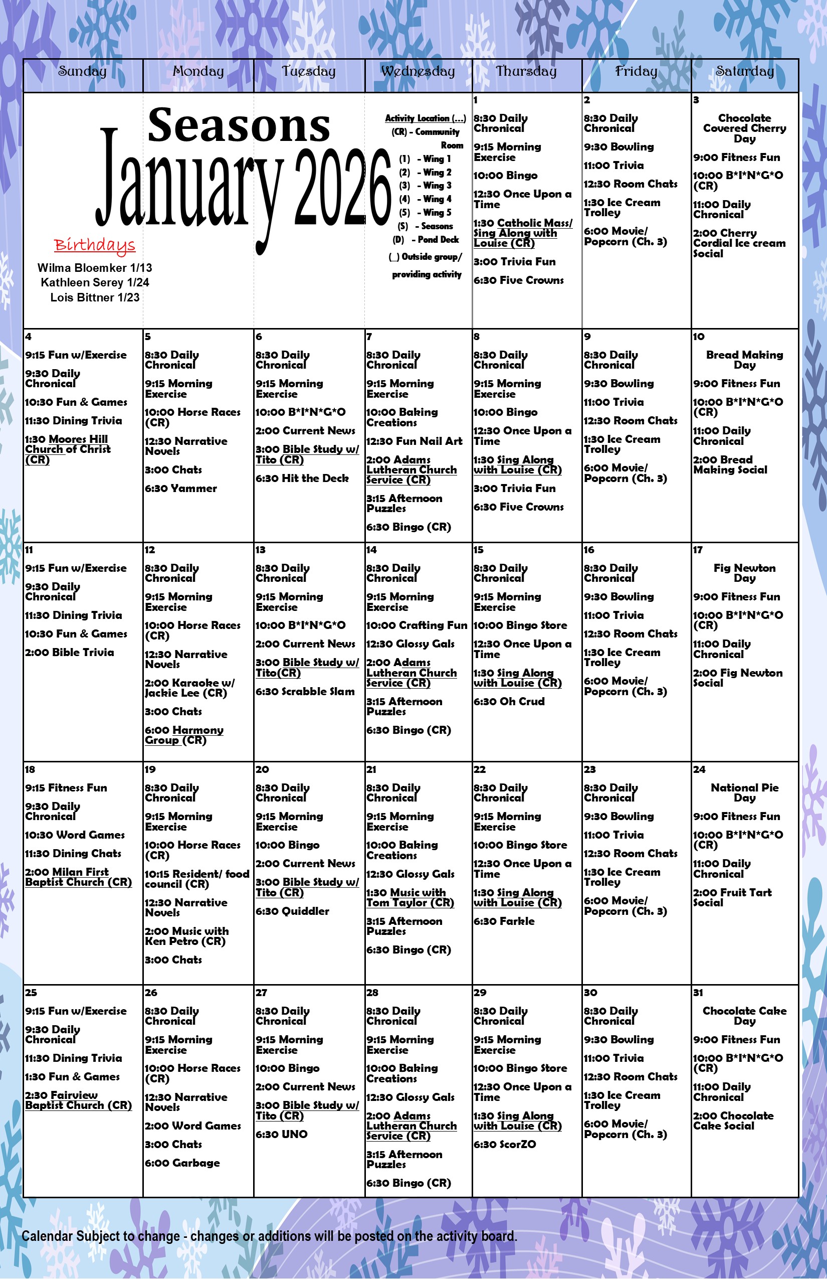 January Seasons 2026